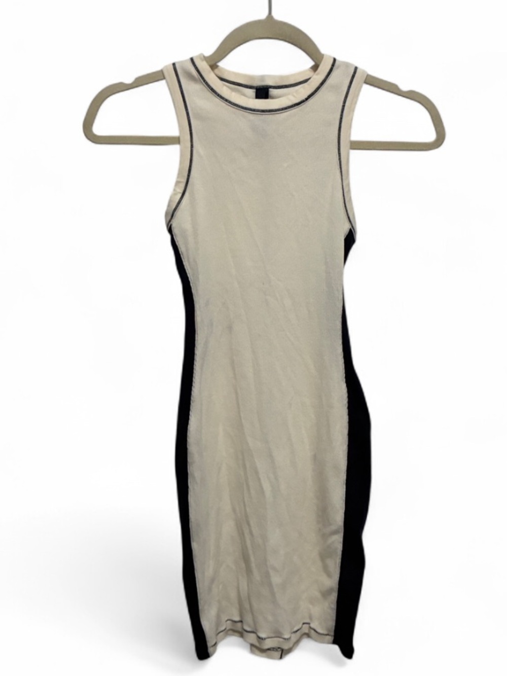 Skims Ribbed Sleeveless Cream and Dark Blue Bodycon Dress